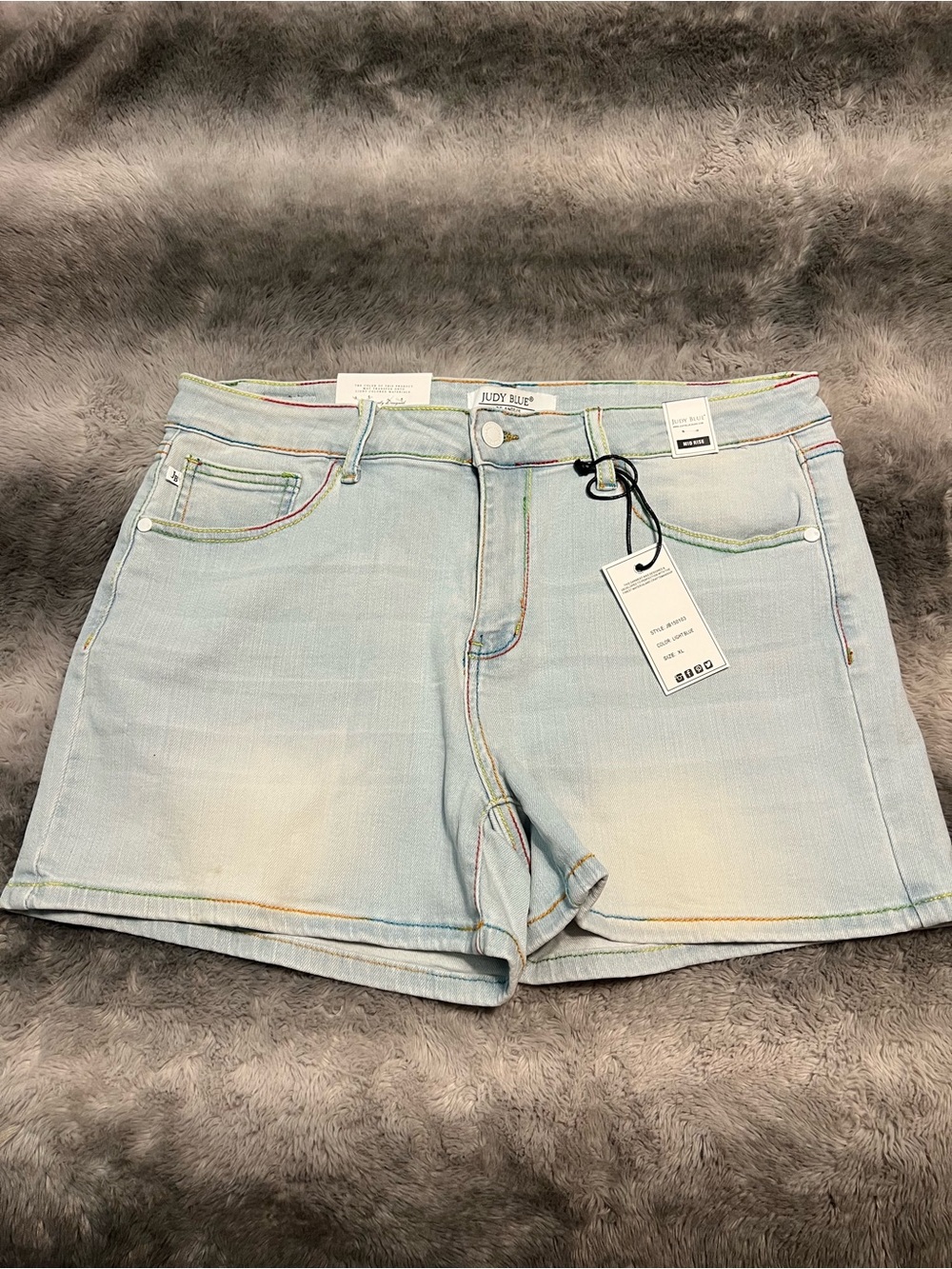 Judy Blue Light Wash Denim Shorts with Rainbow Stitching